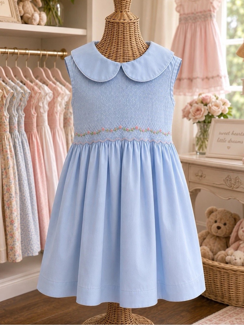 LK NW Bailey Boys Smocked Blue Summer Dress Girls Sz 6X